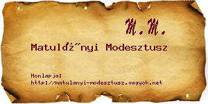 Matulányi Modesztusz névjegykártya